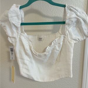 Aritzia Wilfred Wander Linen White Puff Sleeve Blouse